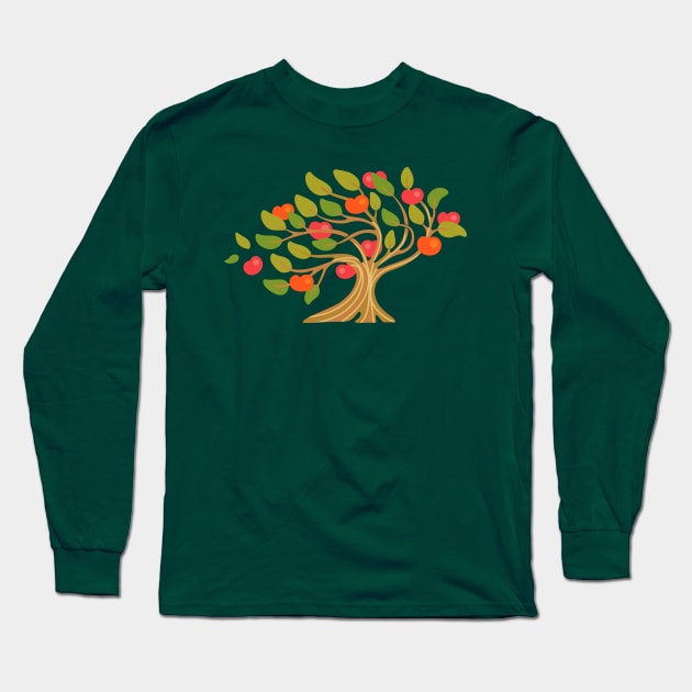 A WINDY DAY IN THE APPLE ORCHARD Ripe Fruit Tree in Bright Warm Autumn Green Red Orange Brown Beige - UnBlink Studio by Jackie Tahara Long Sleeve T-Shirt by UnBlink Studio by Jackie Tahara